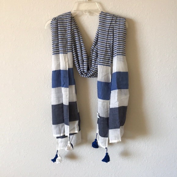 J. Crew Factory Accessories - J Crew Factory Blue Stripped Scarf